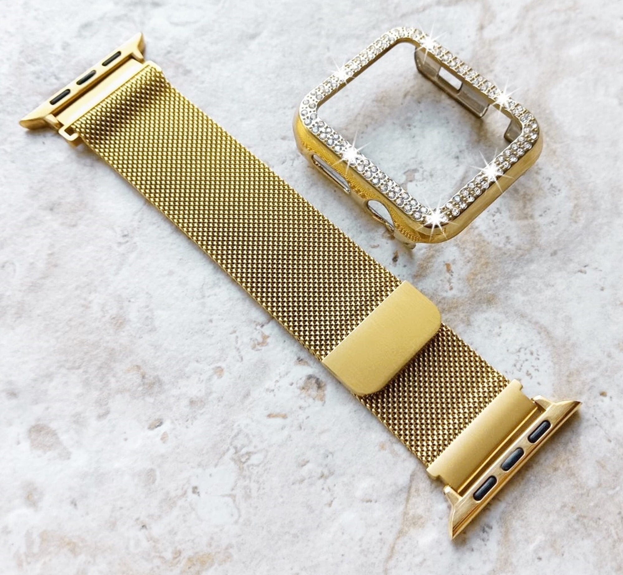 Apple Watch Gold Color Band Set Crystal Bezel Case Cover for Ultra 2 9 8 7 SE 6 5 4 3 2 1 49mm 45mm 44mm 42mm 41mm 40mm 38mm Milanese Strap